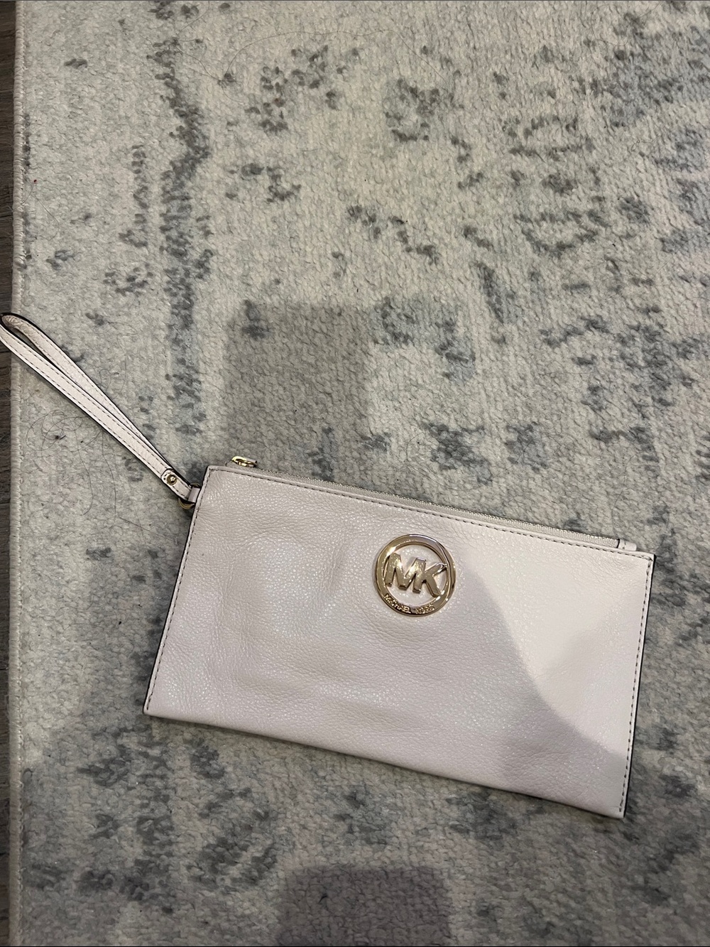 Michael Kors Cream Leather Wristlet Clutch with Gold MK Accent